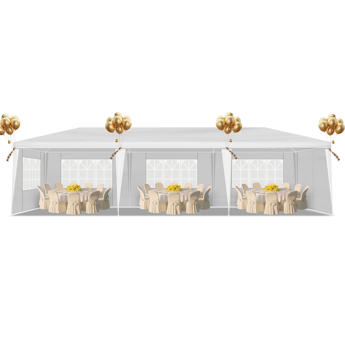 10'x30' Outdoor Party Tent with 8 Removable Sidewalls, Waterproof Canopy Patio Wedding Gazebo, White