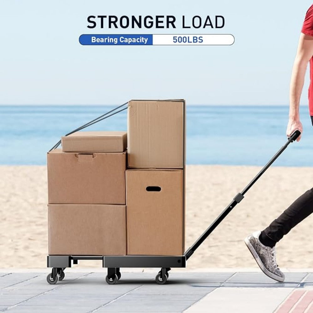 SPACEKEEPER Heavy-Duty Folding Hand Trolley - 227KG Capacity with 6 Wheels & Elastic Ropes
