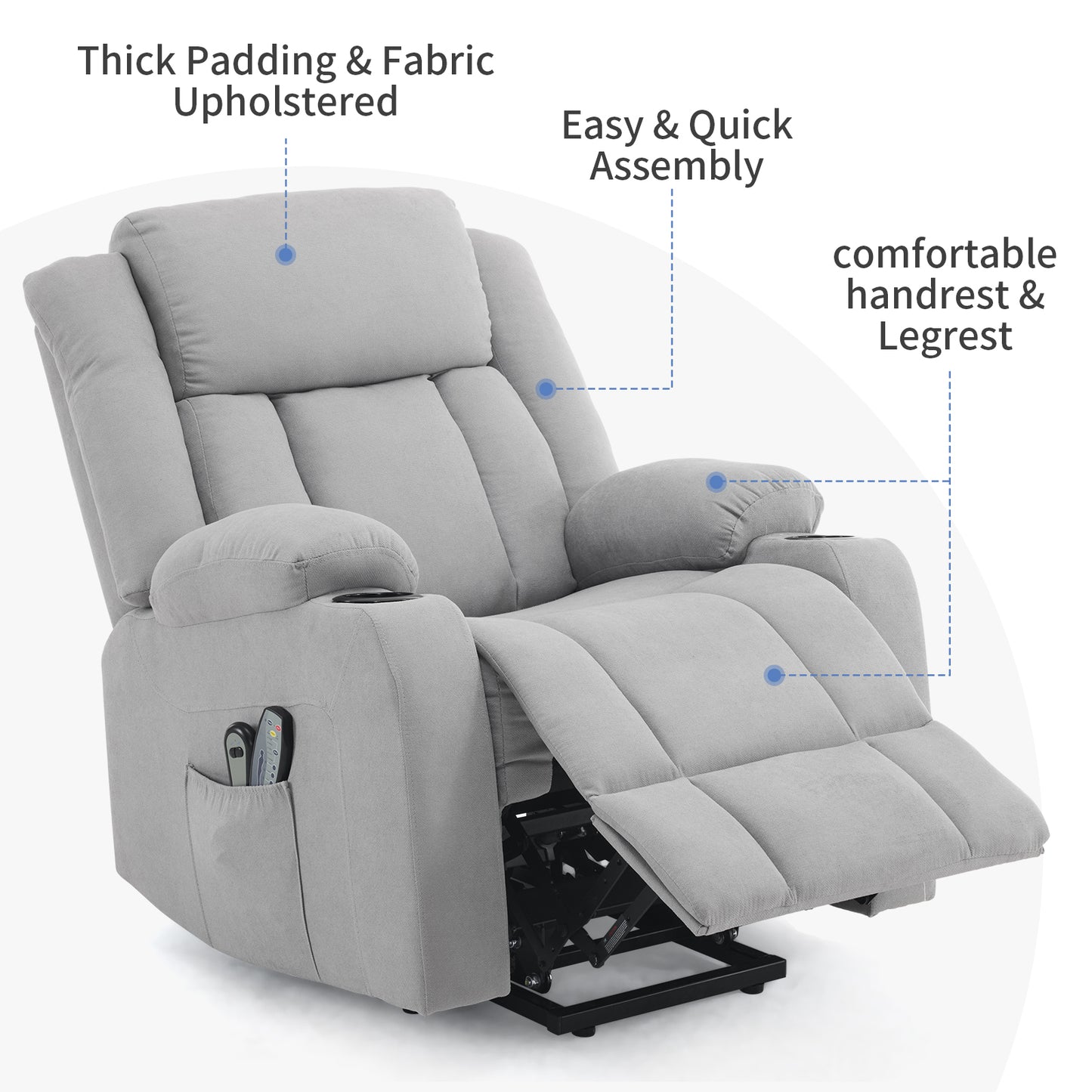 Grey Fabric Electric Elderly Chair with 8-Point Massage & Heating - Supports Up to 120kg - Perfect Indoor Relaxation Solution