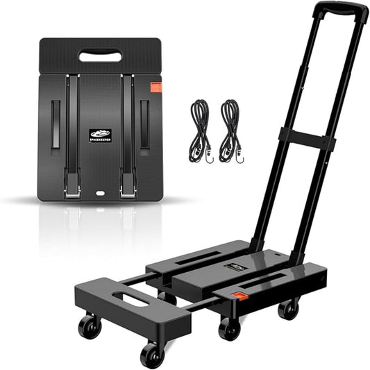 SPACEKEEPER Heavy-Duty Folding Hand Trolley - 227KG Capacity with 6 Wheels & Elastic Ropes
