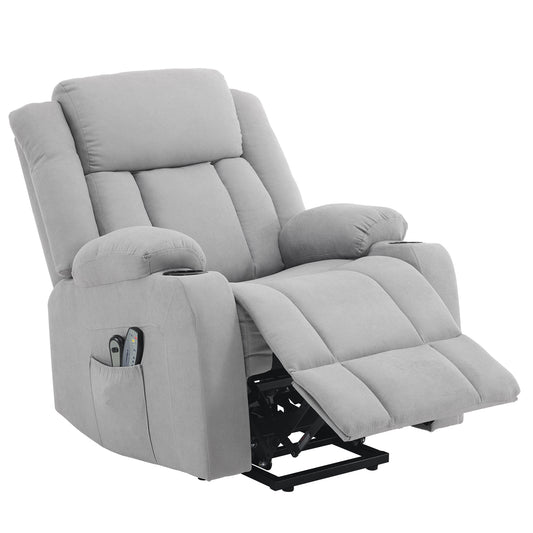 Grey Fabric Electric Elderly Chair with 8-Point Massage & Heating - Supports Up to 120kg - Perfect Indoor Relaxation Solution