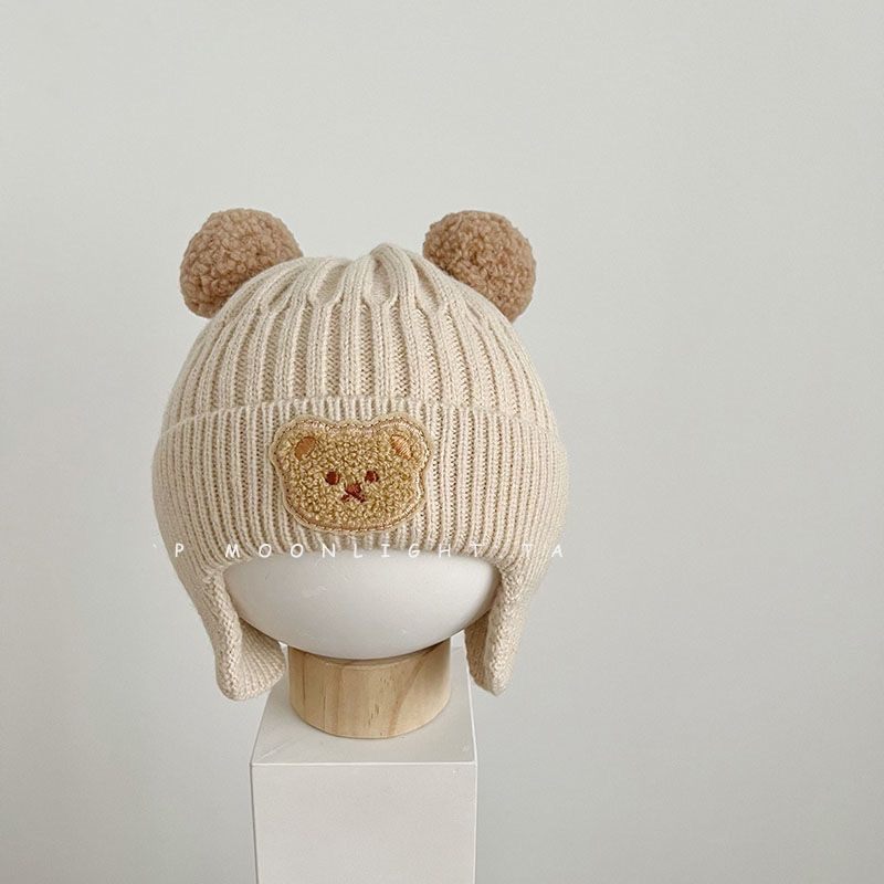 Baby Woolen Hat, Cute Bear Ear Protection Hat, Children&#039;s Winter Thickened Warm Knitted Hat