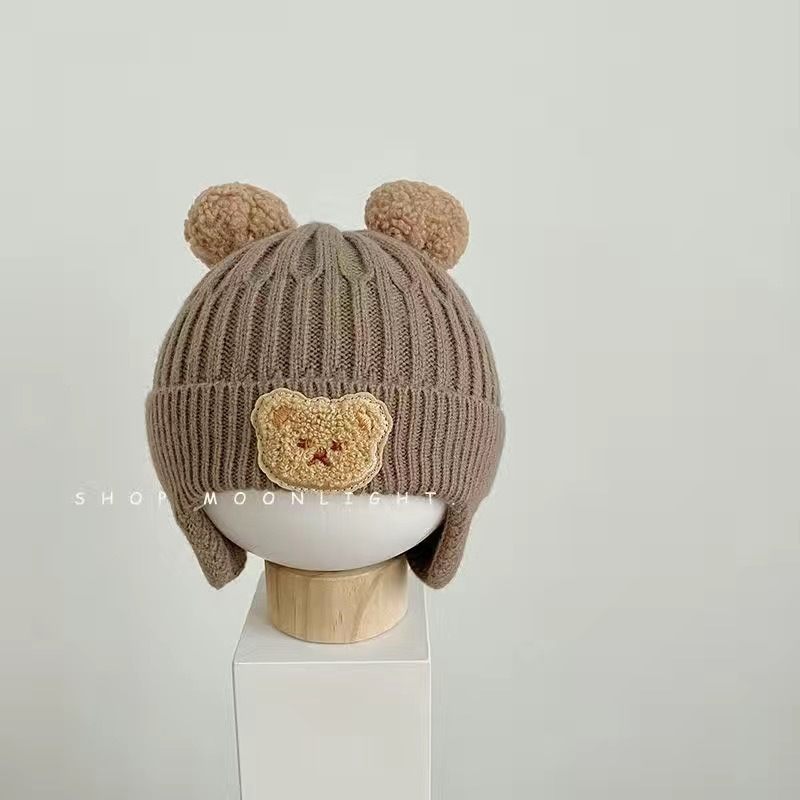 Baby Woolen Hat, Cute Bear Ear Protection Hat, Children&#039;s Winter Thickened Warm Knitted Hat