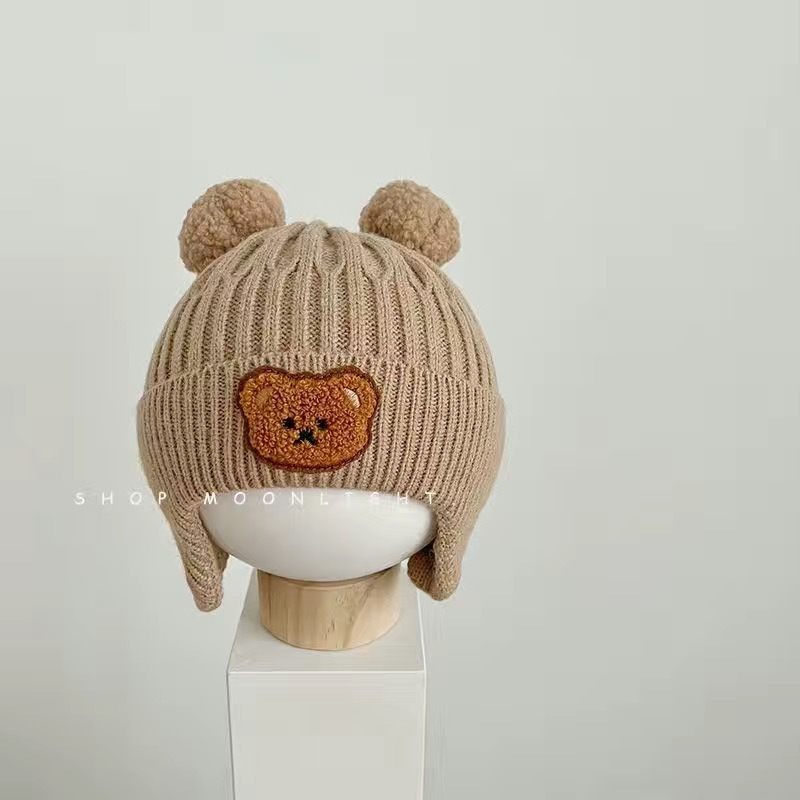 Baby Woolen Hat, Cute Bear Ear Protection Hat, Children&#039;s Winter Thickened Warm Knitted Hat