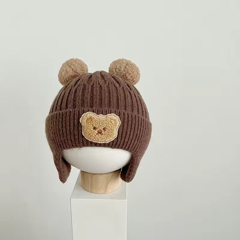 Baby Woolen Hat, Cute Bear Ear Protection Hat, Children&#039;s Winter Thickened Warm Knitted Hat