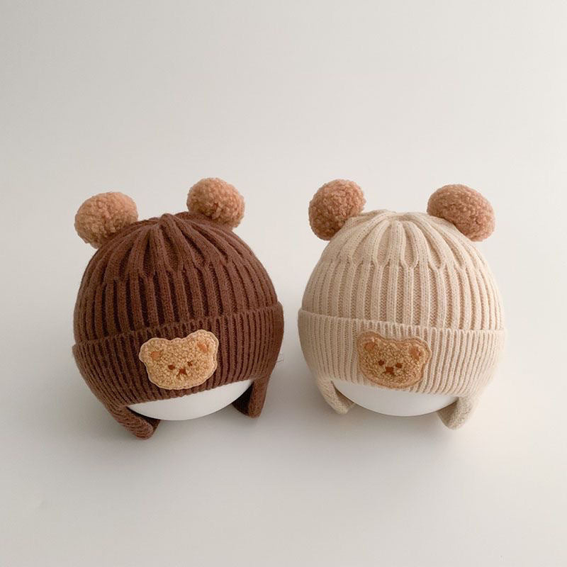 Baby Woolen Hat, Cute Bear Ear Protection Hat, Children&#039;s Winter Thickened Warm Knitted Hat