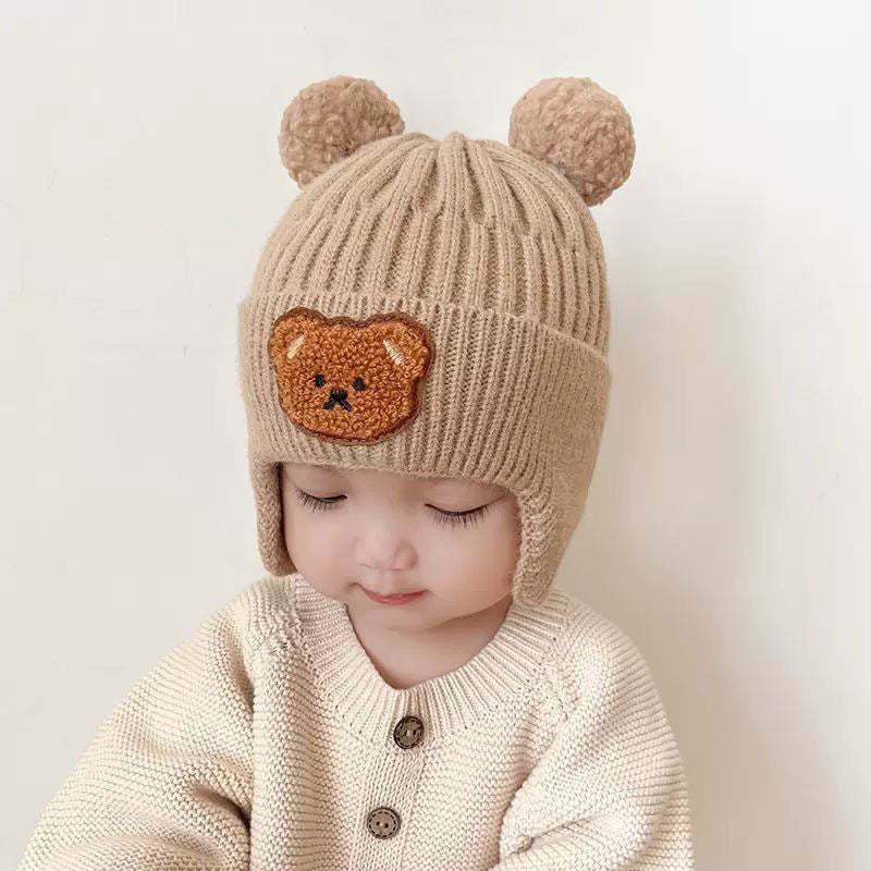 Baby Woolen Hat, Cute Bear Ear Protection Hat, Children&#039;s Winter Thickened Warm Knitted Hat